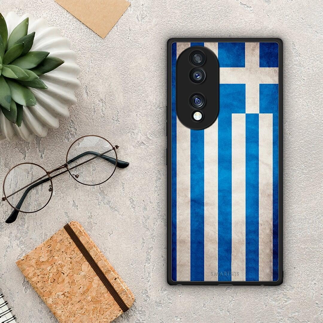Θήκη Honor 70 5G Flag Greek από τη Smartfits με σχέδιο στο πίσω μέρος και μαύρο περίβλημα | Honor 70 5G Flag Greek Case with Colorful Back and Black Bezels