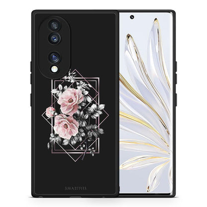 Θήκη Honor 70 5G Flower Frame από τη Smartfits με σχέδιο στο πίσω μέρος και μαύρο περίβλημα | Honor 70 5G Flower Frame Case with Colorful Back and Black Bezels