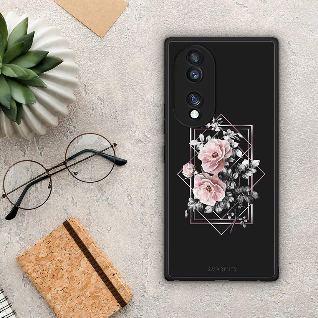 Θήκη Honor 70 5G Flower Frame από τη Smartfits με σχέδιο στο πίσω μέρος και μαύρο περίβλημα | Honor 70 5G Flower Frame Case with Colorful Back and Black Bezels