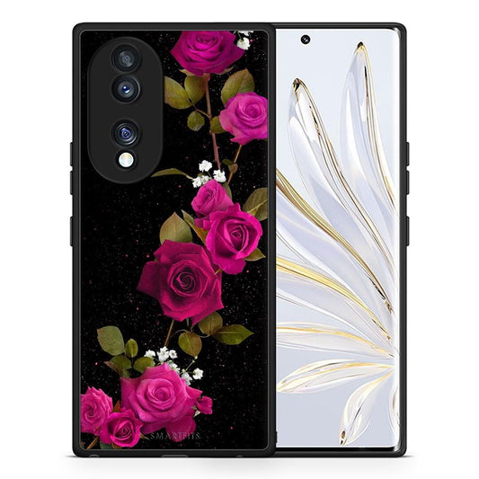 Θήκη Honor 70 5G Flower Red Roses από τη Smartfits με σχέδιο στο πίσω μέρος και μαύρο περίβλημα | Honor 70 5G Flower Red Roses Case with Colorful Back and Black Bezels