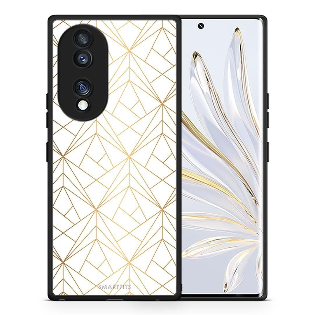 Θήκη Honor 70 5G Geometric Luxury White από τη Smartfits με σχέδιο στο πίσω μέρος και μαύρο περίβλημα | Honor 70 5G Geometric Luxury White Case with Colorful Back and Black Bezels