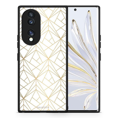 Θήκη Honor 70 5G Geometric Luxury White από τη Smartfits με σχέδιο στο πίσω μέρος και μαύρο περίβλημα | Honor 70 5G Geometric Luxury White Case with Colorful Back and Black Bezels