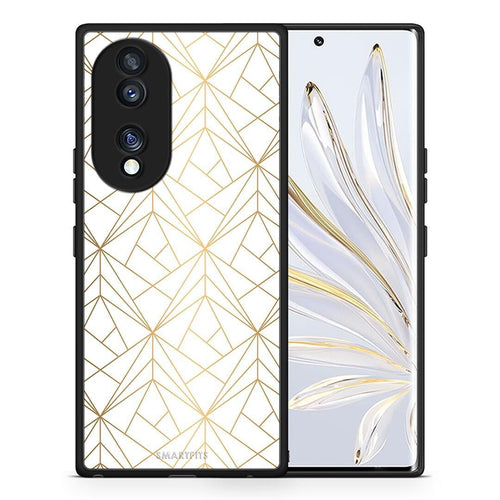 Θήκη Honor 70 5G Geometric Luxury White από τη Smartfits με σχέδιο στο πίσω μέρος και μαύρο περίβλημα | Honor 70 5G Geometric Luxury White Case with Colorful Back and Black Bezels