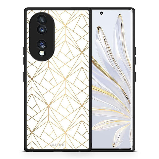 Θήκη Honor 70 5G Geometric Luxury White από τη Smartfits με σχέδιο στο πίσω μέρος και μαύρο περίβλημα | Honor 70 5G Geometric Luxury White Case with Colorful Back and Black Bezels