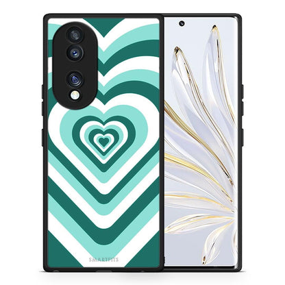 Θήκη Honor 70 5G Green Hearts από τη Smartfits με σχέδιο στο πίσω μέρος και μαύρο περίβλημα | Honor 70 5G Green Hearts Case with Colorful Back and Black Bezels
