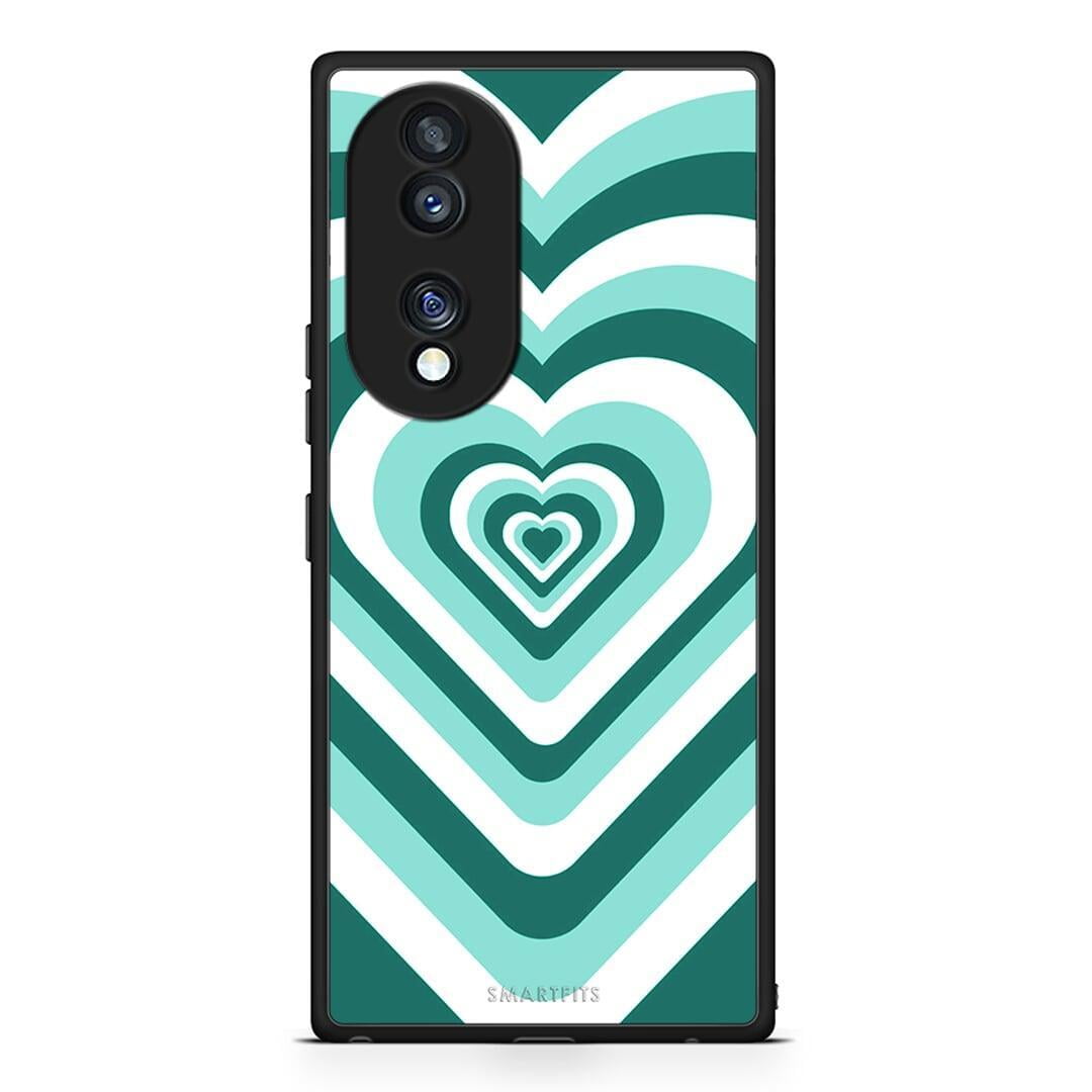 Θήκη Honor 70 5G Green Hearts από τη Smartfits με σχέδιο στο πίσω μέρος και μαύρο περίβλημα | Honor 70 5G Green Hearts Case with Colorful Back and Black Bezels