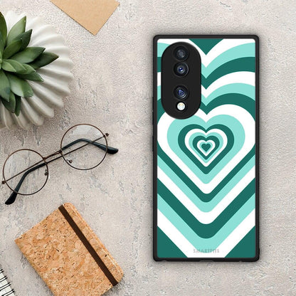 Θήκη Honor 70 5G Green Hearts από τη Smartfits με σχέδιο στο πίσω μέρος και μαύρο περίβλημα | Honor 70 5G Green Hearts Case with Colorful Back and Black Bezels