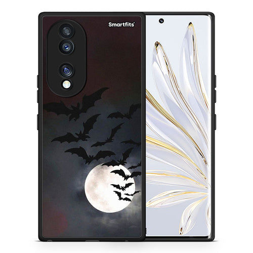 Θήκη Honor 70 5G Halloween Bat Night από τη Smartfits με σχέδιο στο πίσω μέρος και μαύρο περίβλημα | Honor 70 5G Halloween Bat Night Case with Colorful Back and Black Bezels