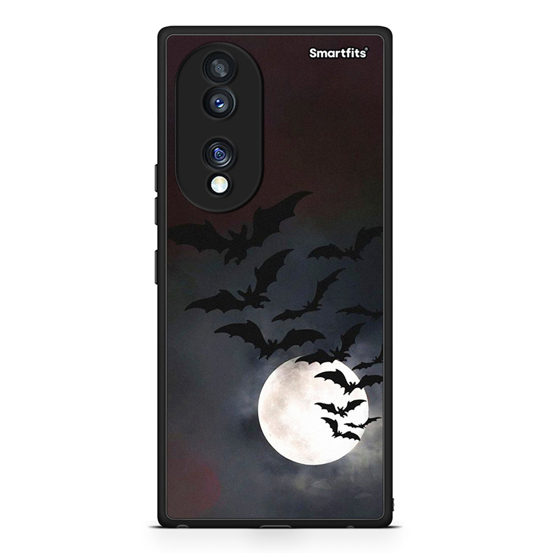 Θήκη Honor 70 5G Halloween Bat Night από τη Smartfits με σχέδιο στο πίσω μέρος και μαύρο περίβλημα | Honor 70 5G Halloween Bat Night Case with Colorful Back and Black Bezels