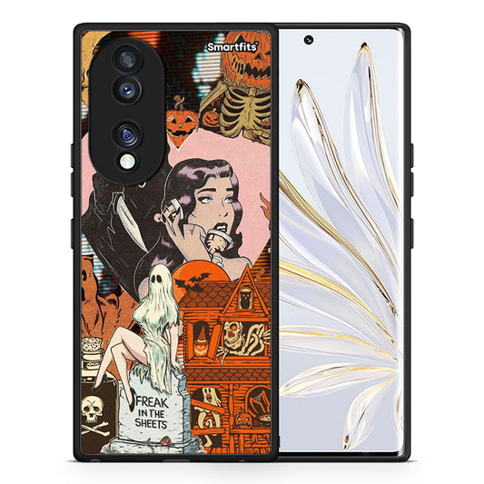 Θήκη Honor 70 5G Halloween Collage από τη Smartfits με σχέδιο στο πίσω μέρος και μαύρο περίβλημα | Honor 70 5G Halloween Collage Case with Colorful Back and Black Bezels