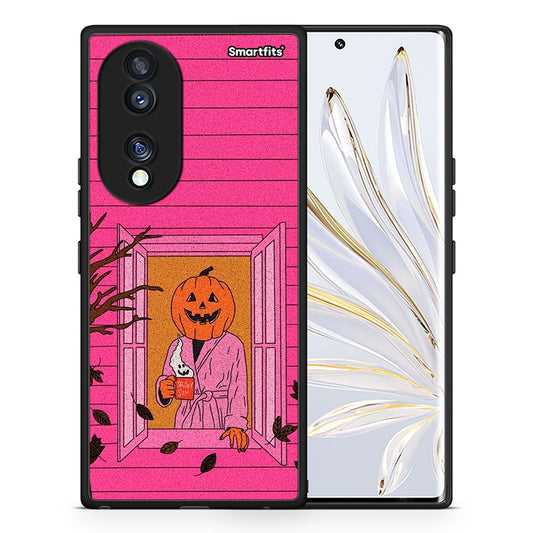 Θήκη Honor 70 5G Halloween Pumpkin Lady από τη Smartfits με σχέδιο στο πίσω μέρος και μαύρο περίβλημα | Honor 70 5G Halloween Pumpkin Lady Case with Colorful Back and Black Bezels