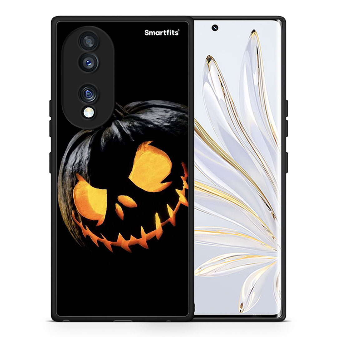 Θήκη Honor 70 5G Halloween Scary Pumpkin από τη Smartfits με σχέδιο στο πίσω μέρος και μαύρο περίβλημα | Honor 70 5G Halloween Scary Pumpkin Case with Colorful Back and Black Bezels