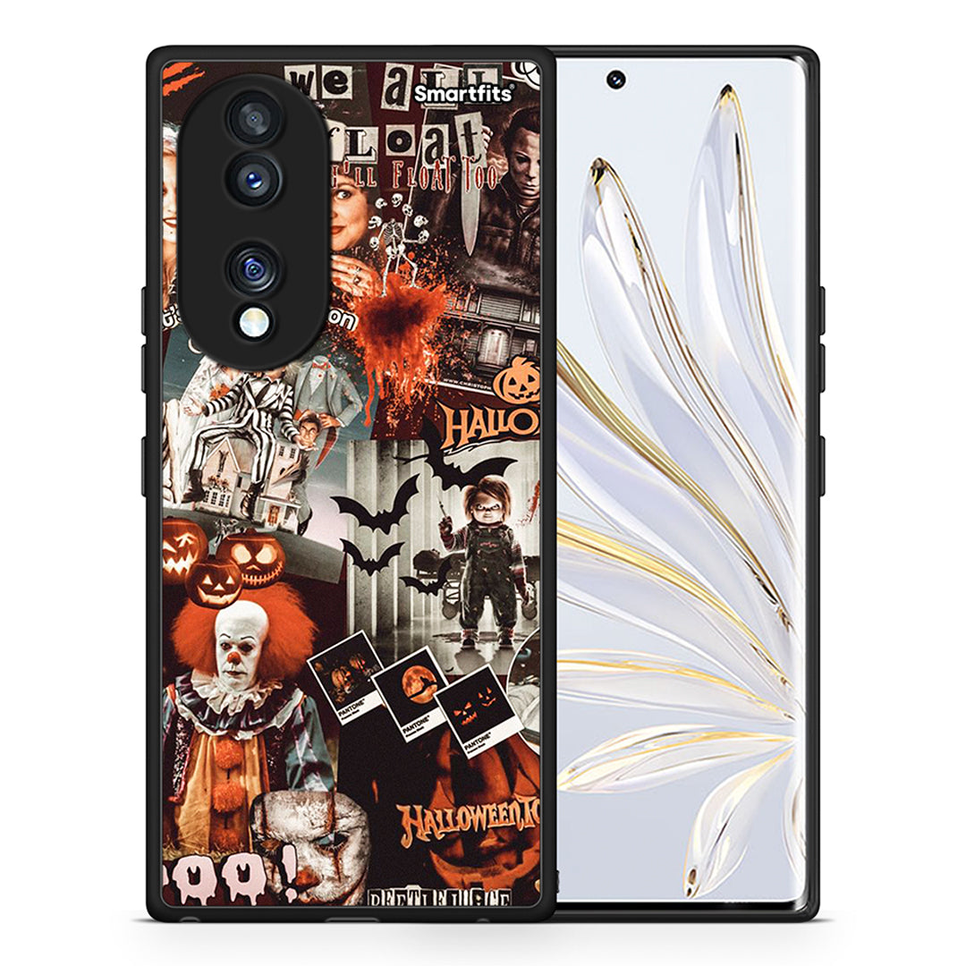 Θήκη Honor 70 5G Halloween Spooky Season από τη Smartfits με σχέδιο στο πίσω μέρος και μαύρο περίβλημα | Honor 70 5G Halloween Spooky Season Case with Colorful Back and Black Bezels