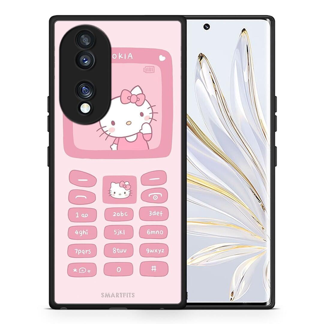 Θήκη Honor 70 5G Hello Kitten από τη Smartfits με σχέδιο στο πίσω μέρος και μαύρο περίβλημα | Honor 70 5G Hello Kitten Case with Colorful Back and Black Bezels