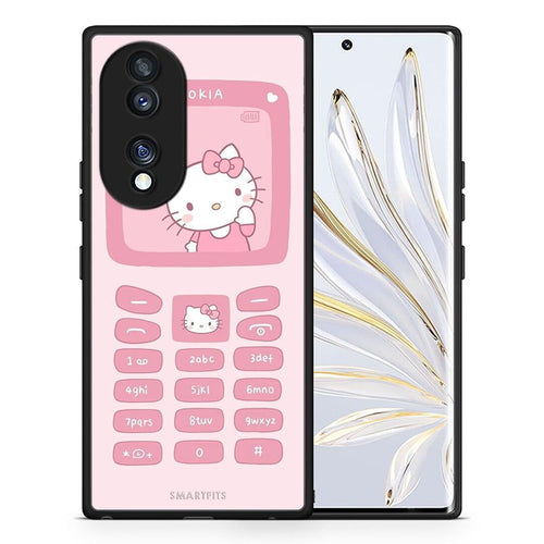 Θήκη Honor 70 5G Hello Kitten από τη Smartfits με σχέδιο στο πίσω μέρος και μαύρο περίβλημα | Honor 70 5G Hello Kitten Case with Colorful Back and Black Bezels