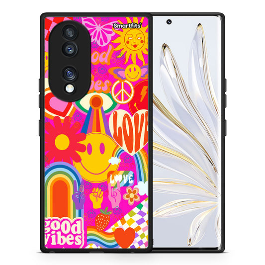 Θήκη Honor 70 5G Hippie Love από τη Smartfits με σχέδιο στο πίσω μέρος και μαύρο περίβλημα | Honor 70 5G Hippie Love Case with Colorful Back and Black Bezels
