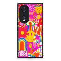 Thumbnail for Θήκη Honor 70 5G Hippie Love από τη Smartfits με σχέδιο στο πίσω μέρος και μαύρο περίβλημα | Honor 70 5G Hippie Love Case with Colorful Back and Black Bezels