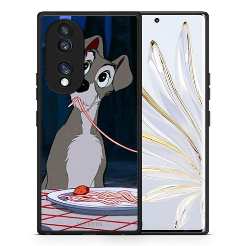 Θήκη Honor 70 5G Lady And Tramp 1 από τη Smartfits με σχέδιο στο πίσω μέρος και μαύρο περίβλημα | Honor 70 5G Lady And Tramp 1 Case with Colorful Back and Black Bezels