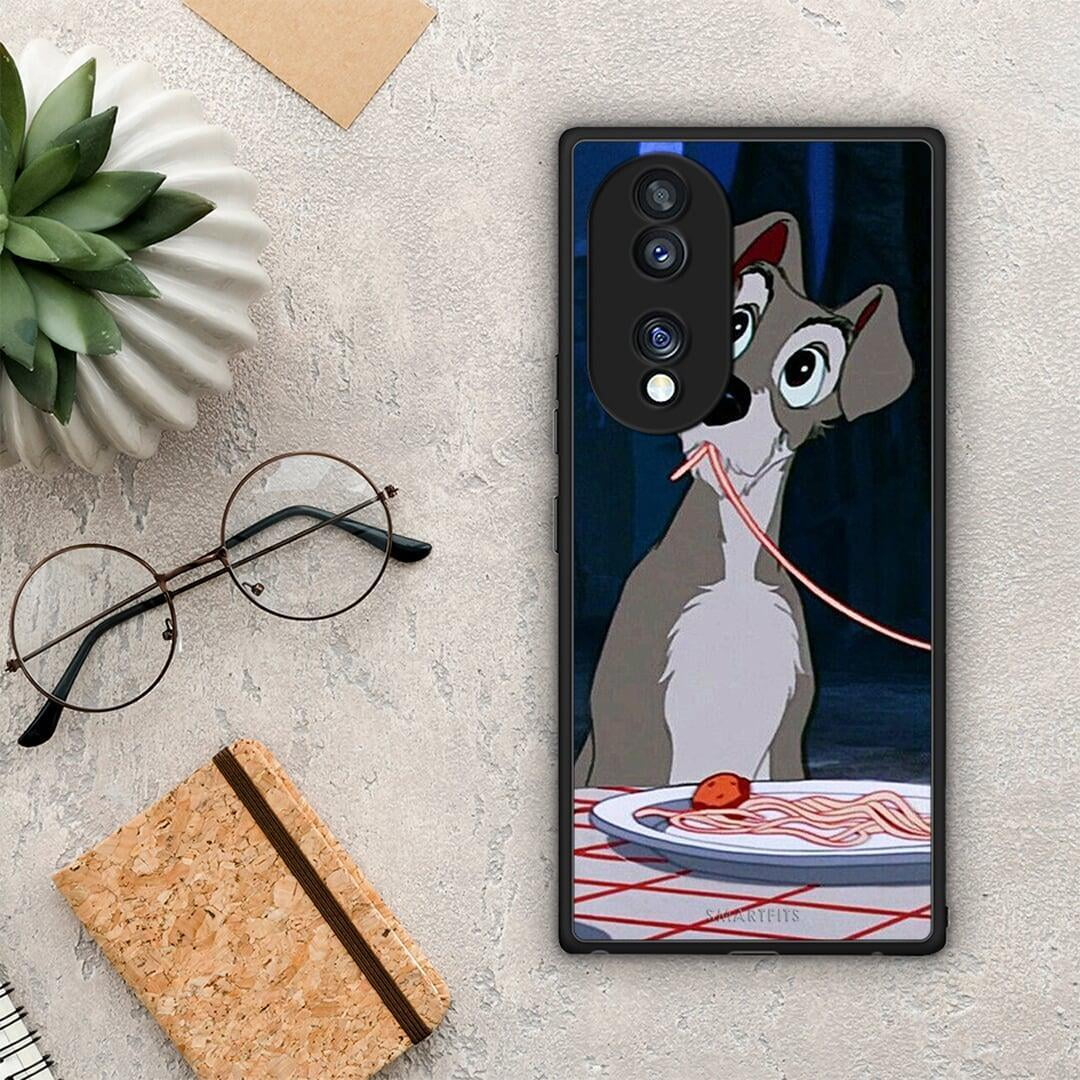 Θήκη Honor 70 5G Lady And Tramp 1 από τη Smartfits με σχέδιο στο πίσω μέρος και μαύρο περίβλημα | Honor 70 5G Lady And Tramp 1 Case with Colorful Back and Black Bezels