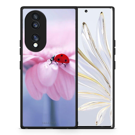 Θήκη Honor 70 5G Ladybug Flower από τη Smartfits με σχέδιο στο πίσω μέρος και μαύρο περίβλημα | Honor 70 5G Ladybug Flower Case with Colorful Back and Black Bezels