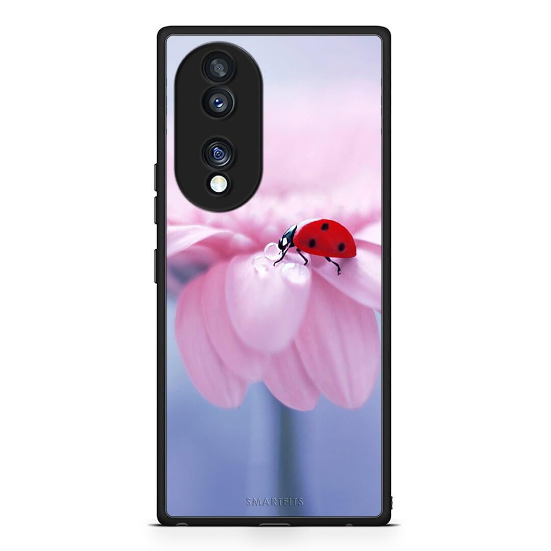 Θήκη Honor 70 5G Ladybug Flower από τη Smartfits με σχέδιο στο πίσω μέρος και μαύρο περίβλημα | Honor 70 5G Ladybug Flower Case with Colorful Back and Black Bezels