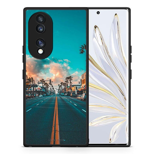 Θήκη Honor 70 5G Landscape City από τη Smartfits με σχέδιο στο πίσω μέρος και μαύρο περίβλημα | Honor 70 5G Landscape City Case with Colorful Back and Black Bezels