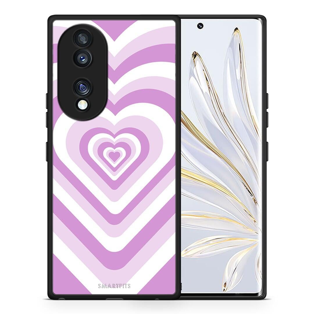 Θήκη Honor 70 5G Lilac Hearts από τη Smartfits με σχέδιο στο πίσω μέρος και μαύρο περίβλημα | Honor 70 5G Lilac Hearts Case with Colorful Back and Black Bezels