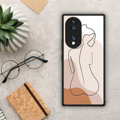 Θήκη Honor 70 5G LineArt Woman από τη Smartfits με σχέδιο στο πίσω μέρος και μαύρο περίβλημα | Honor 70 5G LineArt Woman Case with Colorful Back and Black Bezels