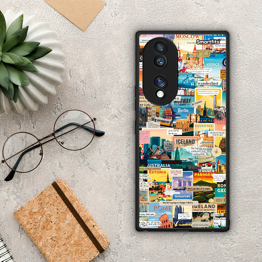 Θήκη Honor 70 5G Live To Travel από τη Smartfits με σχέδιο στο πίσω μέρος και μαύρο περίβλημα | Honor 70 5G Live To Travel Case with Colorful Back and Black Bezels
