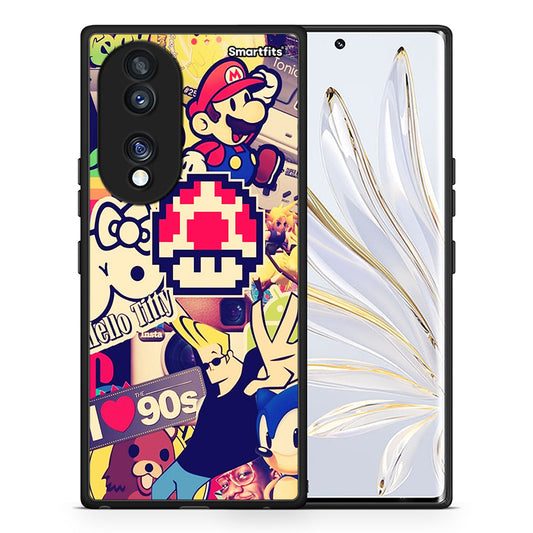 Θήκη Honor 70 5G Love The 90s από τη Smartfits με σχέδιο στο πίσω μέρος και μαύρο περίβλημα | Honor 70 5G Love The 90s Case with Colorful Back and Black Bezels