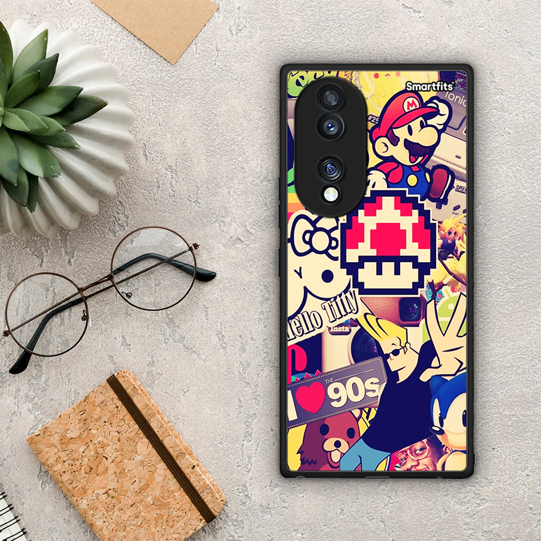 Θήκη Honor 70 5G Love The 90s από τη Smartfits με σχέδιο στο πίσω μέρος και μαύρο περίβλημα | Honor 70 5G Love The 90s Case with Colorful Back and Black Bezels