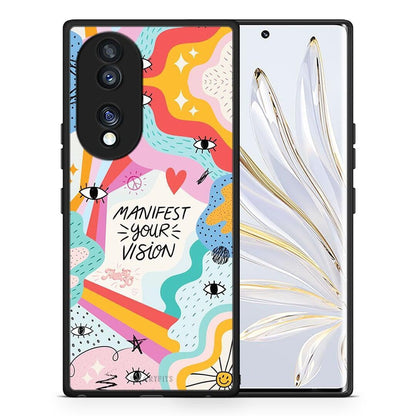 Θήκη Honor 70 5G Manifest Your Vision από τη Smartfits με σχέδιο στο πίσω μέρος και μαύρο περίβλημα | Honor 70 5G Manifest Your Vision Case with Colorful Back and Black Bezels