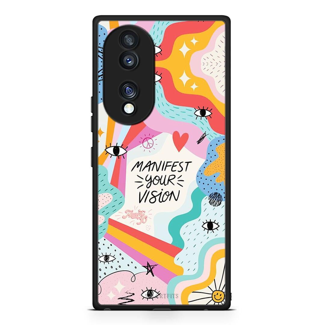 Θήκη Honor 70 5G Manifest Your Vision από τη Smartfits με σχέδιο στο πίσω μέρος και μαύρο περίβλημα | Honor 70 5G Manifest Your Vision Case with Colorful Back and Black Bezels