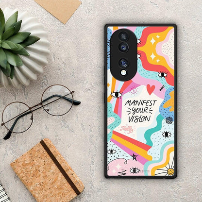 Θήκη Honor 70 5G Manifest Your Vision από τη Smartfits με σχέδιο στο πίσω μέρος και μαύρο περίβλημα | Honor 70 5G Manifest Your Vision Case with Colorful Back and Black Bezels