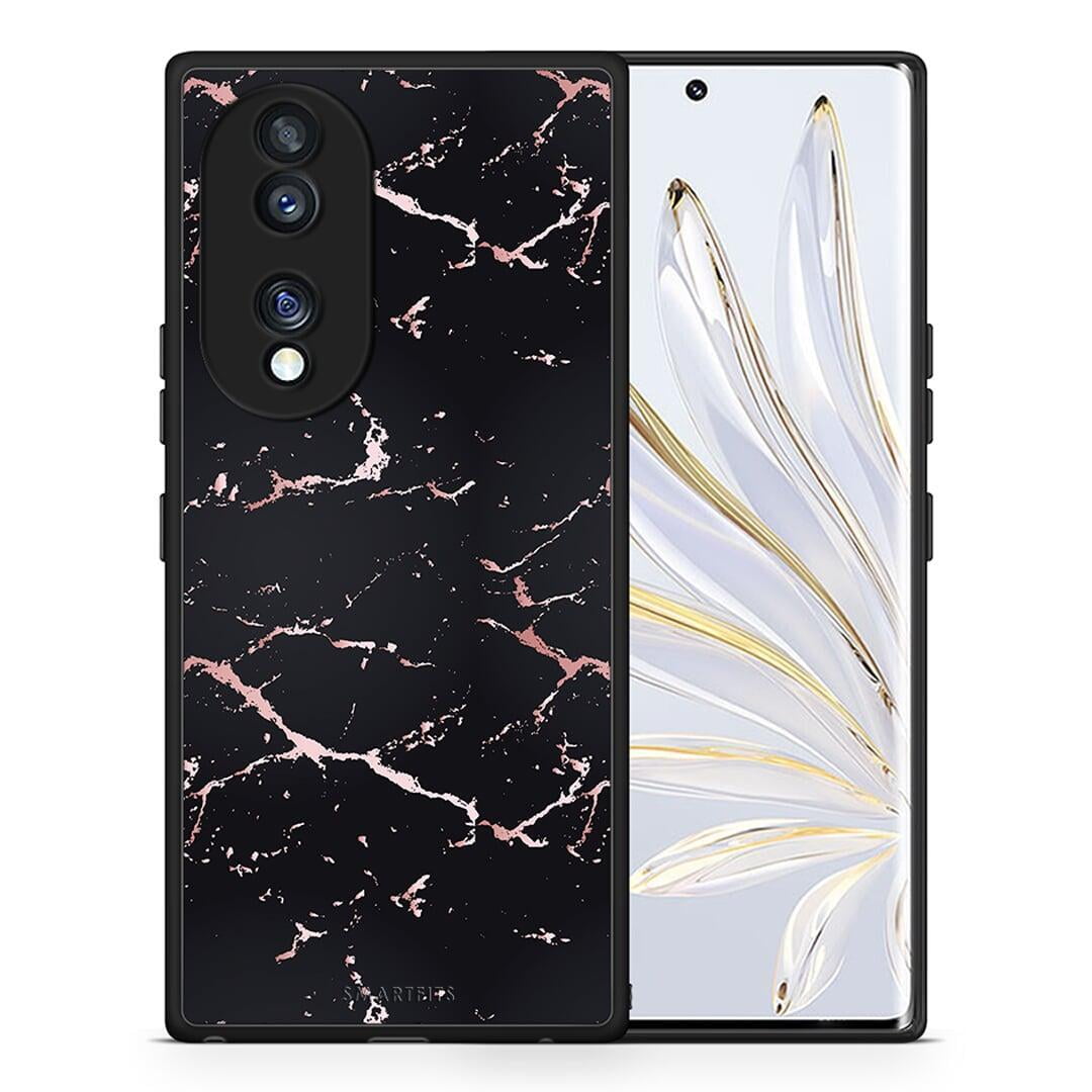 Θήκη Honor 70 5G Marble Black Rosegold από τη Smartfits με σχέδιο στο πίσω μέρος και μαύρο περίβλημα | Honor 70 5G Marble Black Rosegold Case with Colorful Back and Black Bezels