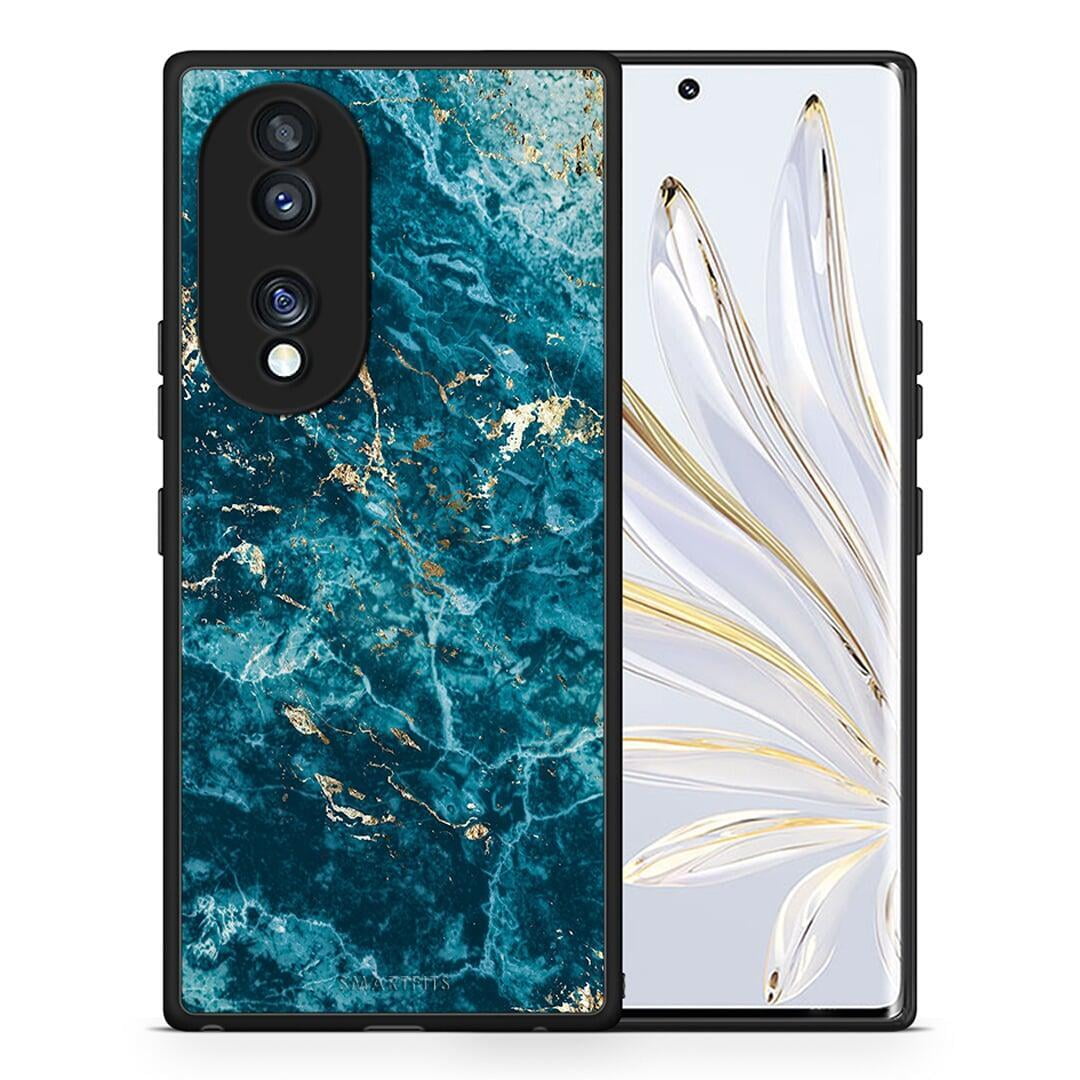 Θήκη Honor 70 5G Marble Blue από τη Smartfits με σχέδιο στο πίσω μέρος και μαύρο περίβλημα | Honor 70 5G Marble Blue Case with Colorful Back and Black Bezels