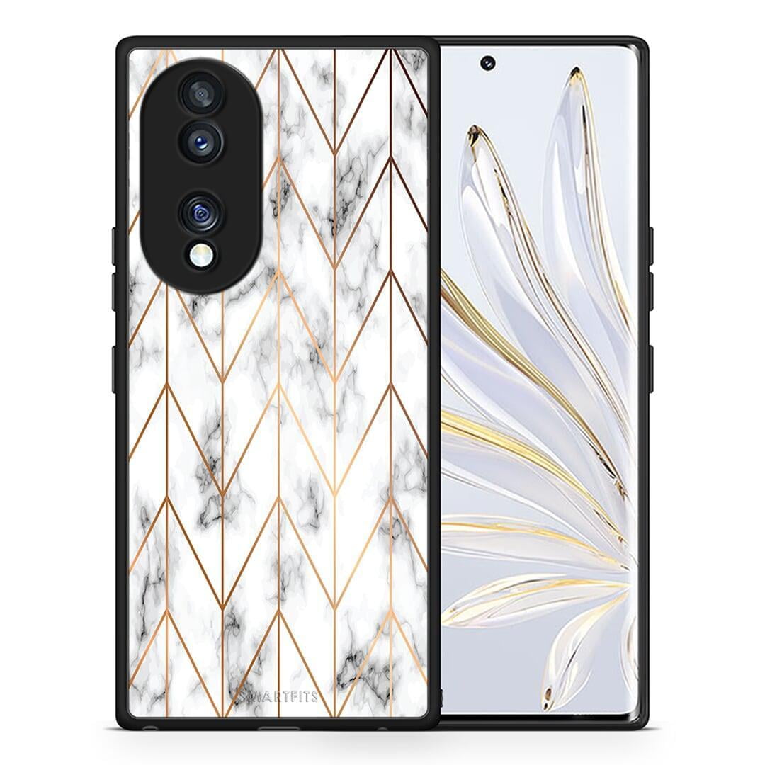 Θήκη Honor 70 5G Marble Gold Geometric από τη Smartfits με σχέδιο στο πίσω μέρος και μαύρο περίβλημα | Honor 70 5G Marble Gold Geometric Case with Colorful Back and Black Bezels