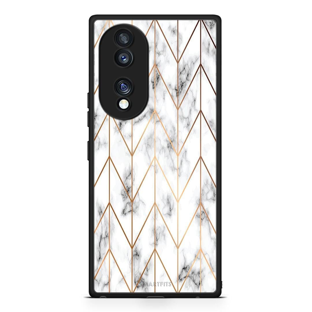 Θήκη Honor 70 5G Marble Gold Geometric από τη Smartfits με σχέδιο στο πίσω μέρος και μαύρο περίβλημα | Honor 70 5G Marble Gold Geometric Case with Colorful Back and Black Bezels