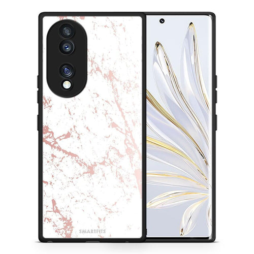 Θήκη Honor 70 5G Marble Pink Splash από τη Smartfits με σχέδιο στο πίσω μέρος και μαύρο περίβλημα | Honor 70 5G Marble Pink Splash Case with Colorful Back and Black Bezels