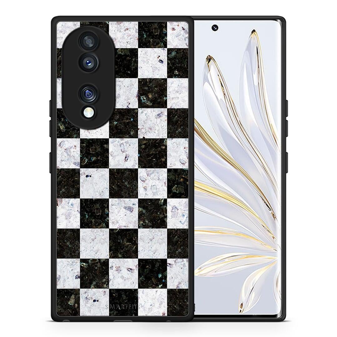 Θήκη Honor 70 5G Marble Square Geometric από τη Smartfits με σχέδιο στο πίσω μέρος και μαύρο περίβλημα | Honor 70 5G Marble Square Geometric Case with Colorful Back and Black Bezels