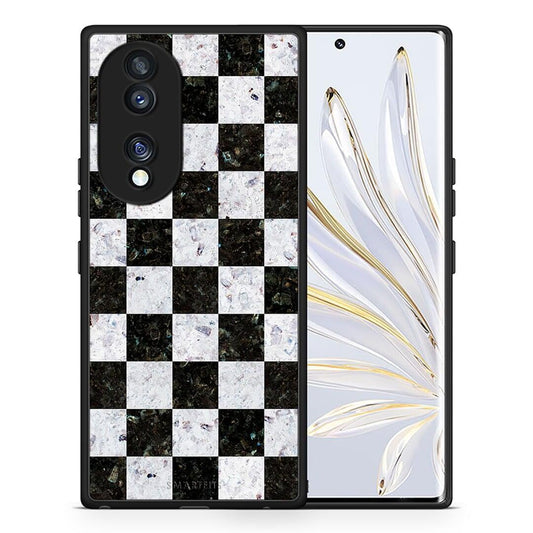 Θήκη Honor 70 5G Marble Square Geometric από τη Smartfits με σχέδιο στο πίσω μέρος και μαύρο περίβλημα | Honor 70 5G Marble Square Geometric Case with Colorful Back and Black Bezels