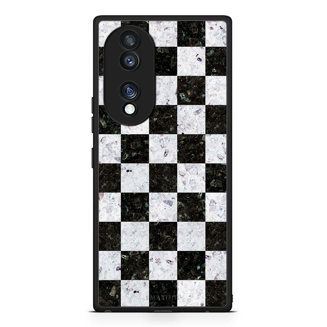 Θήκη Honor 70 5G Marble Square Geometric από τη Smartfits με σχέδιο στο πίσω μέρος και μαύρο περίβλημα | Honor 70 5G Marble Square Geometric Case with Colorful Back and Black Bezels