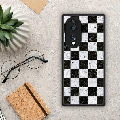 Θήκη Honor 70 5G Marble Square Geometric από τη Smartfits με σχέδιο στο πίσω μέρος και μαύρο περίβλημα | Honor 70 5G Marble Square Geometric Case with Colorful Back and Black Bezels