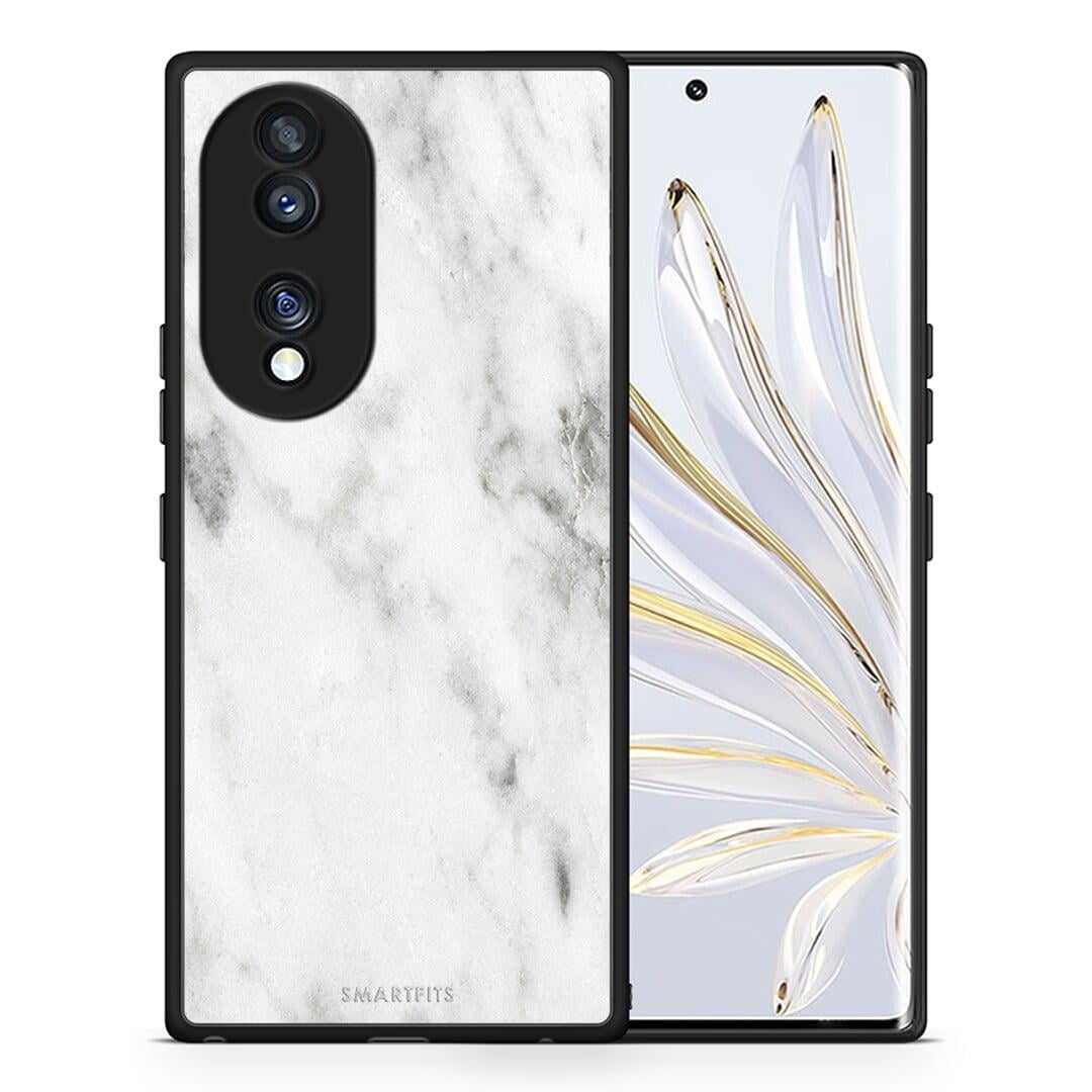 Θήκη Honor 70 5G Marble White από τη Smartfits με σχέδιο στο πίσω μέρος και μαύρο περίβλημα | Honor 70 5G Marble White Case with Colorful Back and Black Bezels