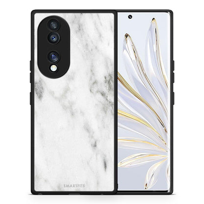 Θήκη Honor 70 5G Marble White από τη Smartfits με σχέδιο στο πίσω μέρος και μαύρο περίβλημα | Honor 70 5G Marble White Case with Colorful Back and Black Bezels