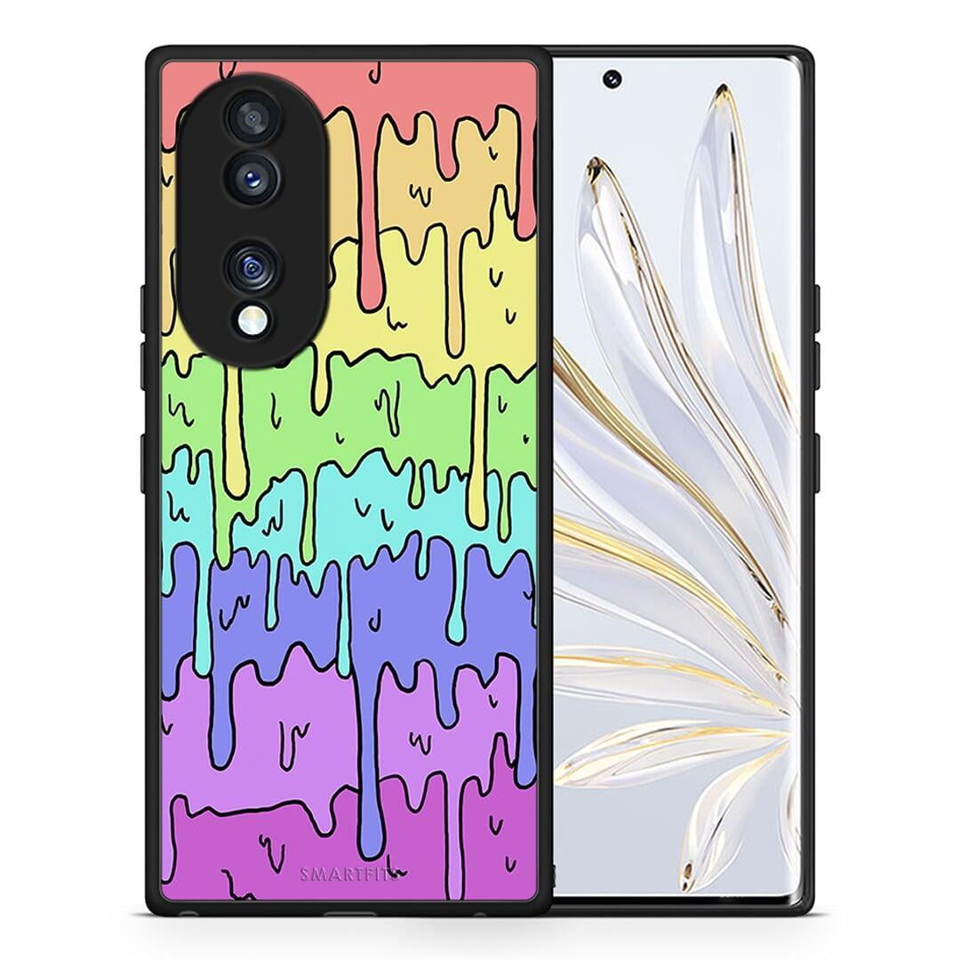 Θήκη Honor 70 5G Melting Rainbow από τη Smartfits με σχέδιο στο πίσω μέρος και μαύρο περίβλημα | Honor 70 5G Melting Rainbow Case with Colorful Back and Black Bezels