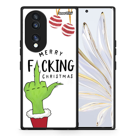 Θήκη Honor 70 5G Merry F Xmas από τη Smartfits με σχέδιο στο πίσω μέρος και μαύρο περίβλημα | Honor 70 5G Merry F Xmas Case with Colorful Back and Black Bezels