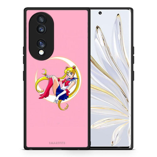 Θήκη Honor 70 5G Moon Girl από τη Smartfits με σχέδιο στο πίσω μέρος και μαύρο περίβλημα | Honor 70 5G Moon Girl Case with Colorful Back and Black Bezels