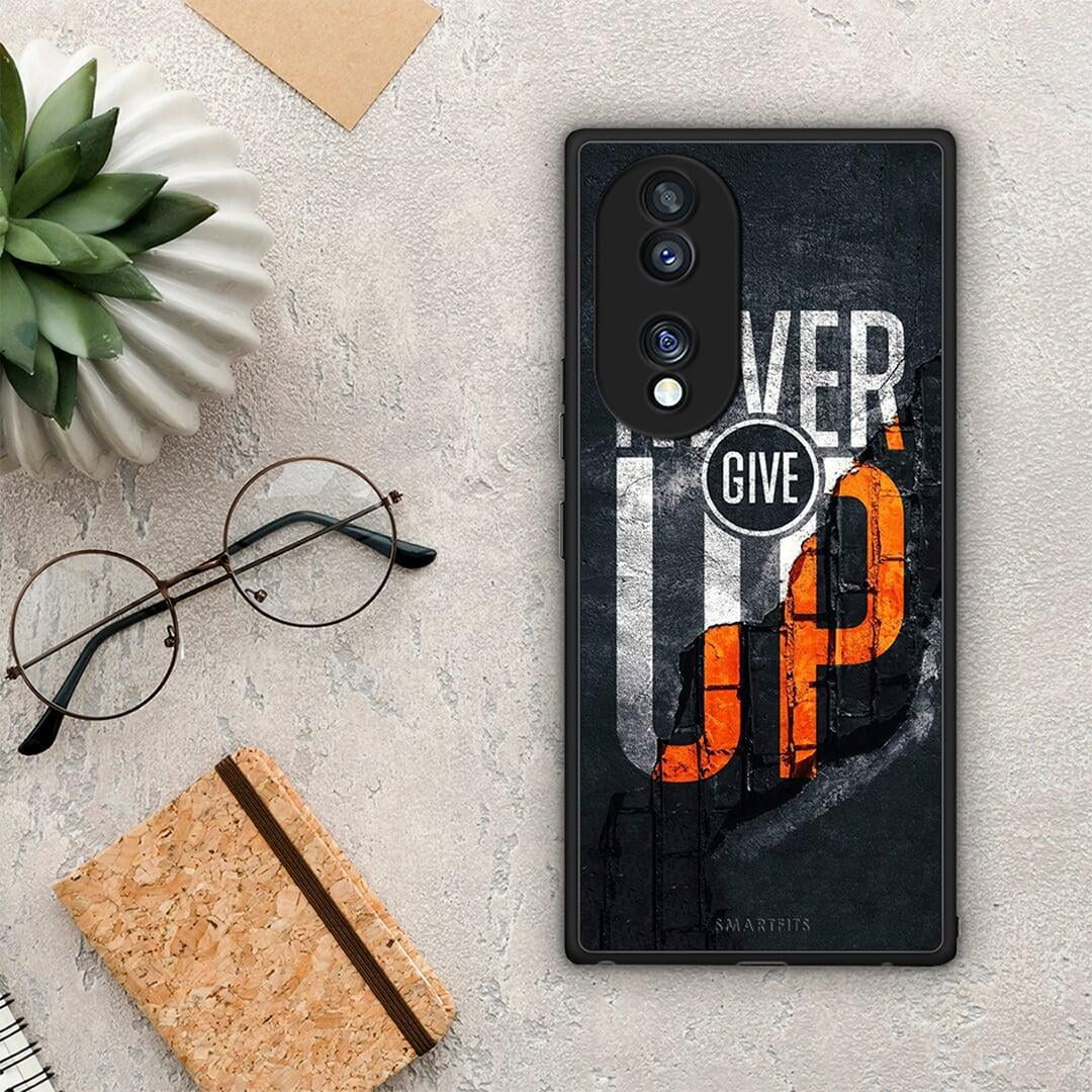 Θήκη Honor 70 5G Never Give Up από τη Smartfits με σχέδιο στο πίσω μέρος και μαύρο περίβλημα | Honor 70 5G Never Give Up Case with Colorful Back and Black Bezels