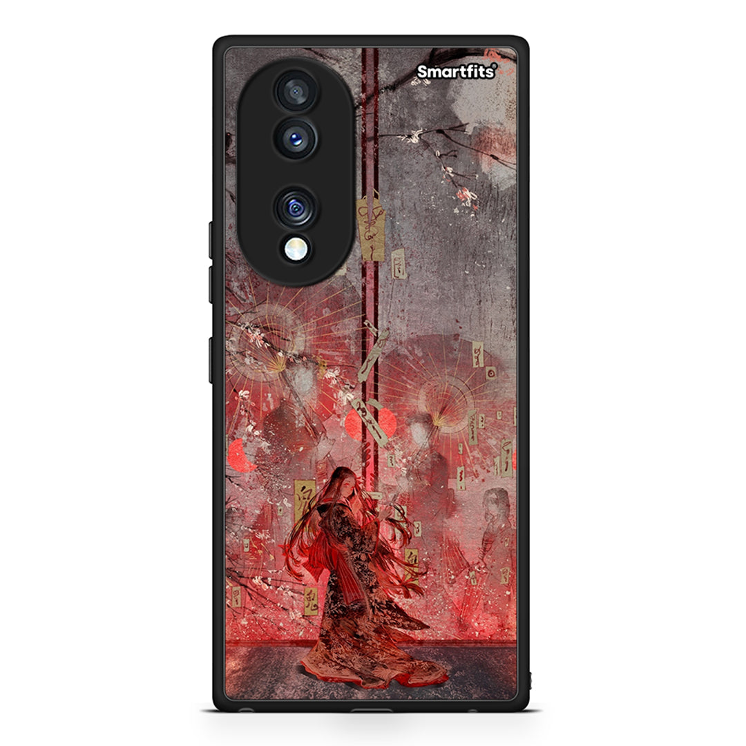 Θήκη Honor 70 5G Nezuko Kamado από τη Smartfits με σχέδιο στο πίσω μέρος και μαύρο περίβλημα | Honor 70 5G Nezuko Kamado Case with Colorful Back and Black Bezels